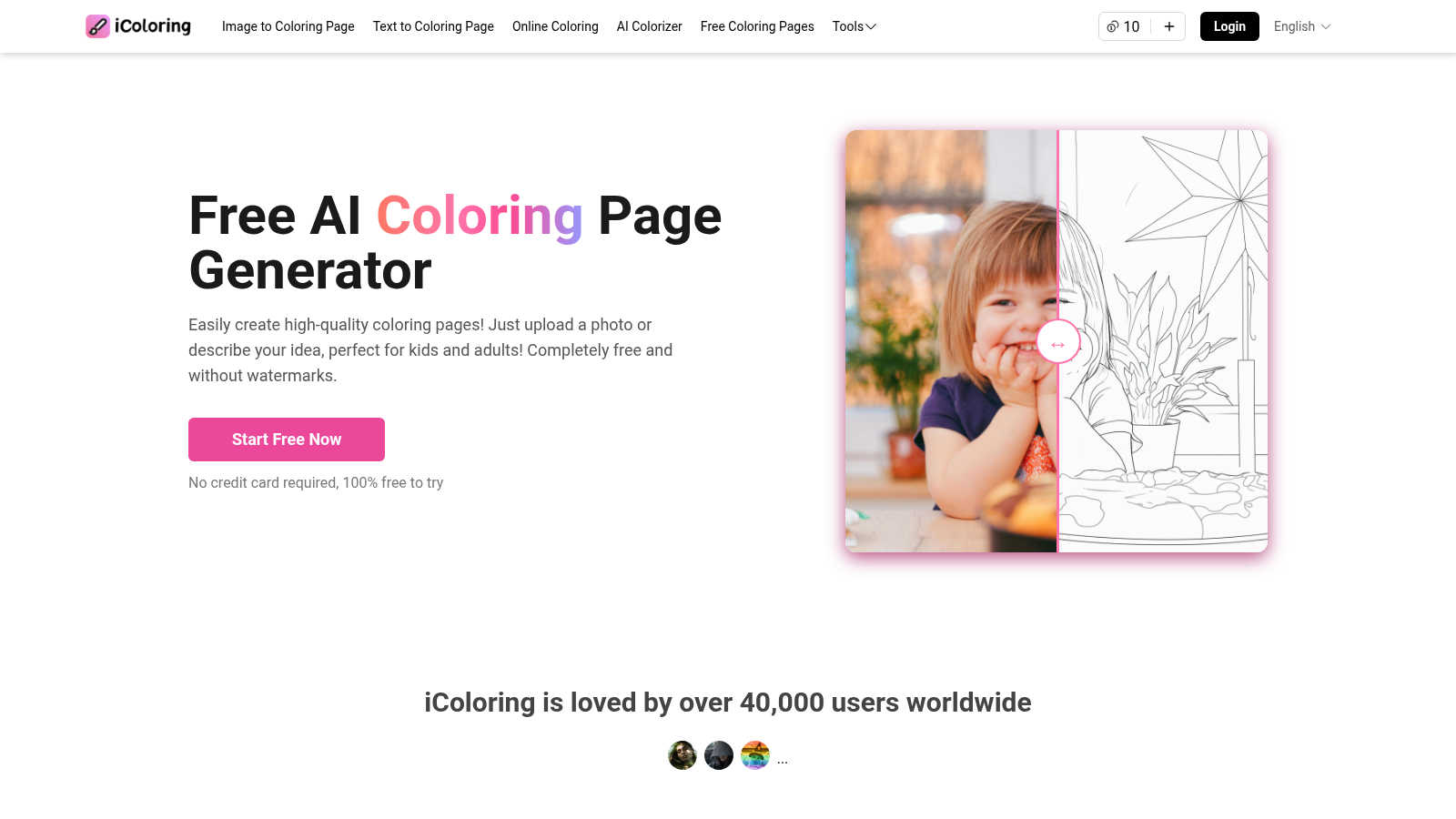 iColoring AI AI tool interface and features