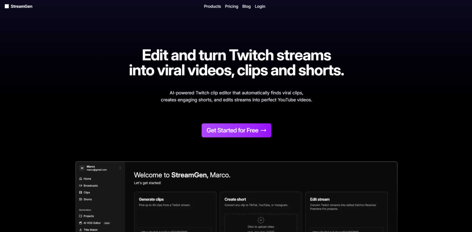 StreamGen AI tool interface and features