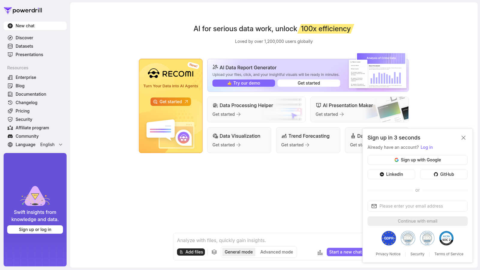 Powerdrill AI tool interface and features