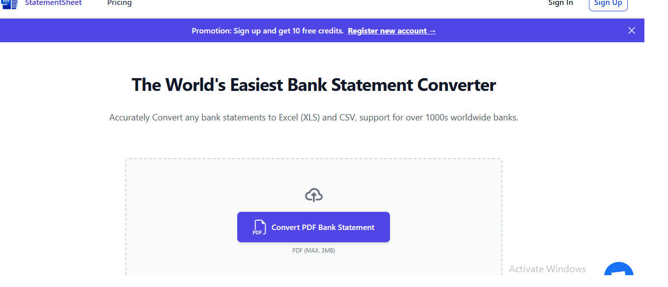 StatementSheet AI tool interface and features
