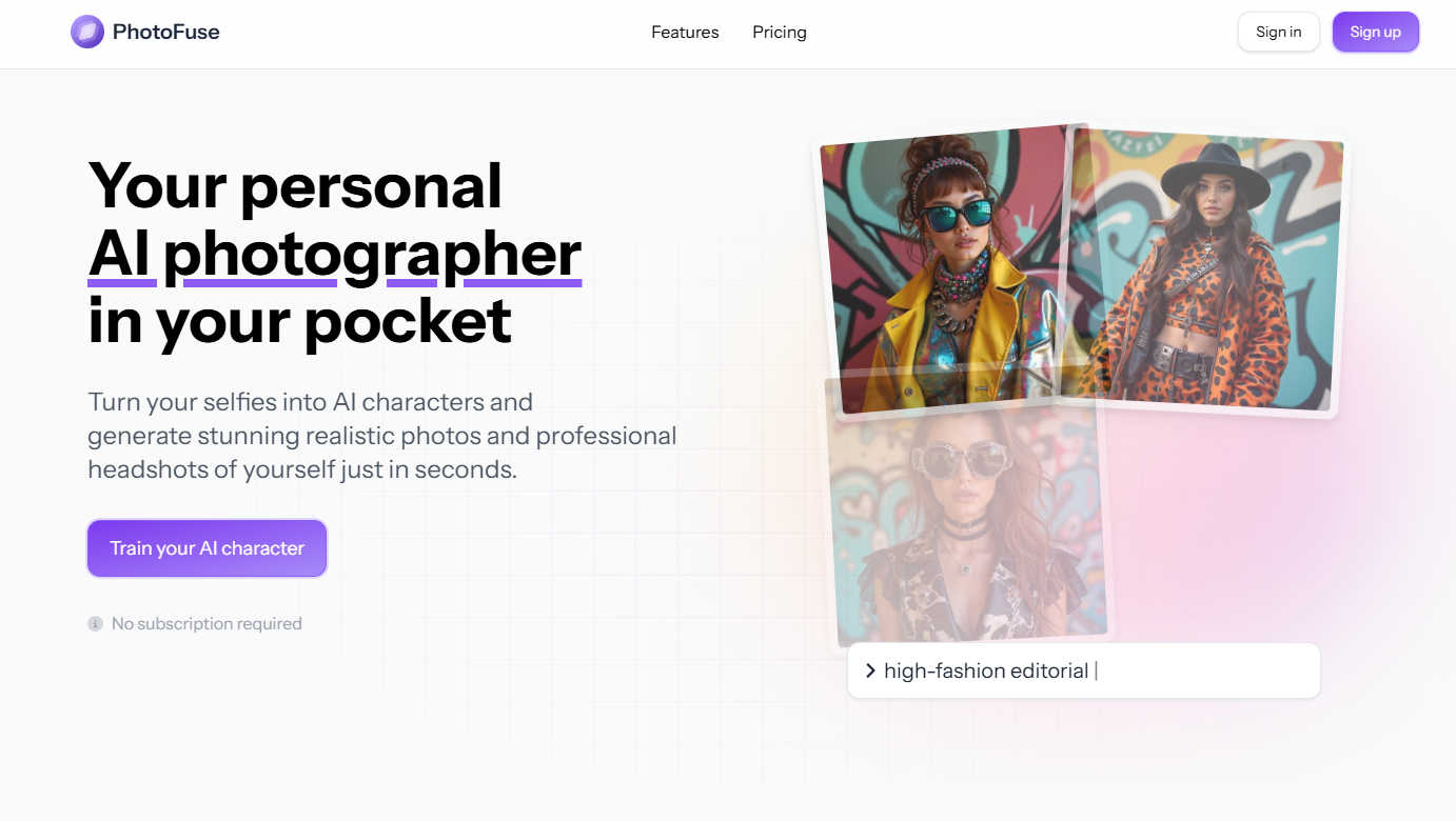 PhotoFuse AI tool interface and features