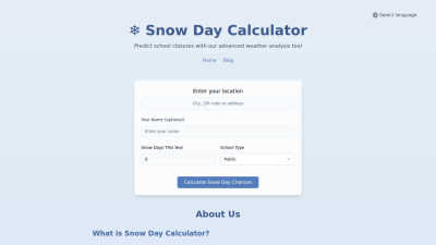 Snow Day Calculator - AI Tool, SaaS, or Software for Analytics & Data