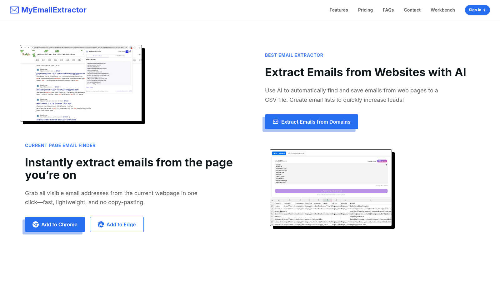 My Email Extractor AI tool interface and features