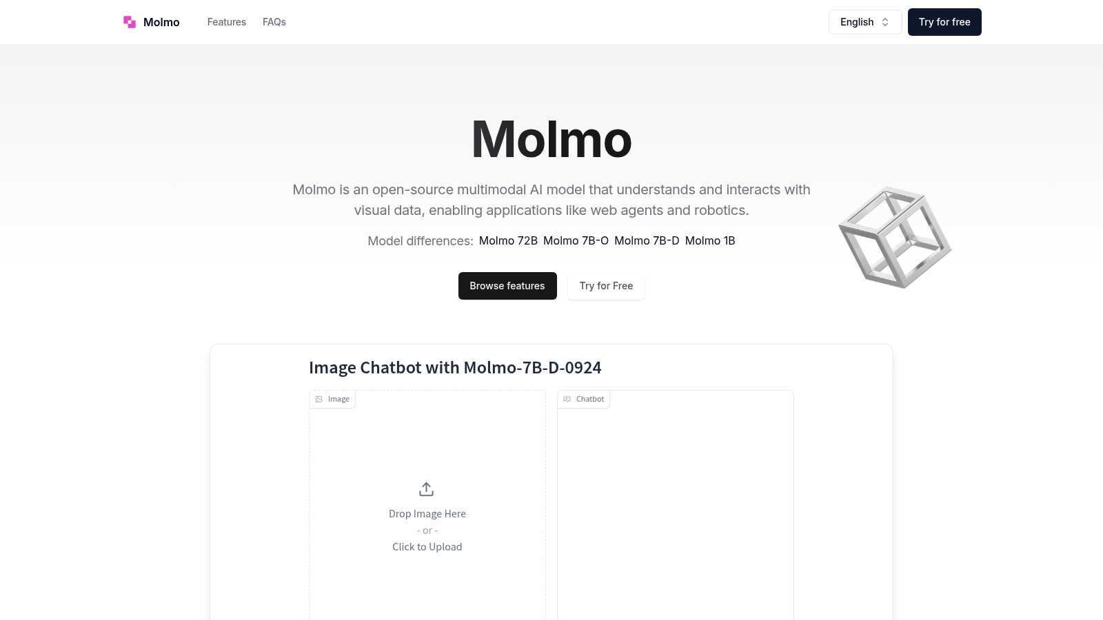 Molmo AI tool interface and features