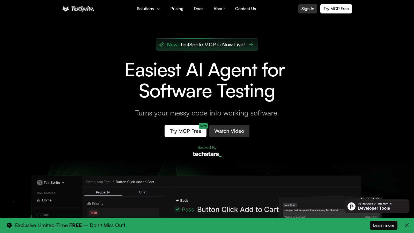 TestSprite AI tool interface and features