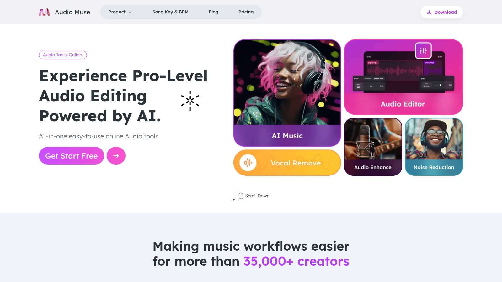 Audio Muse AI tool interface and features