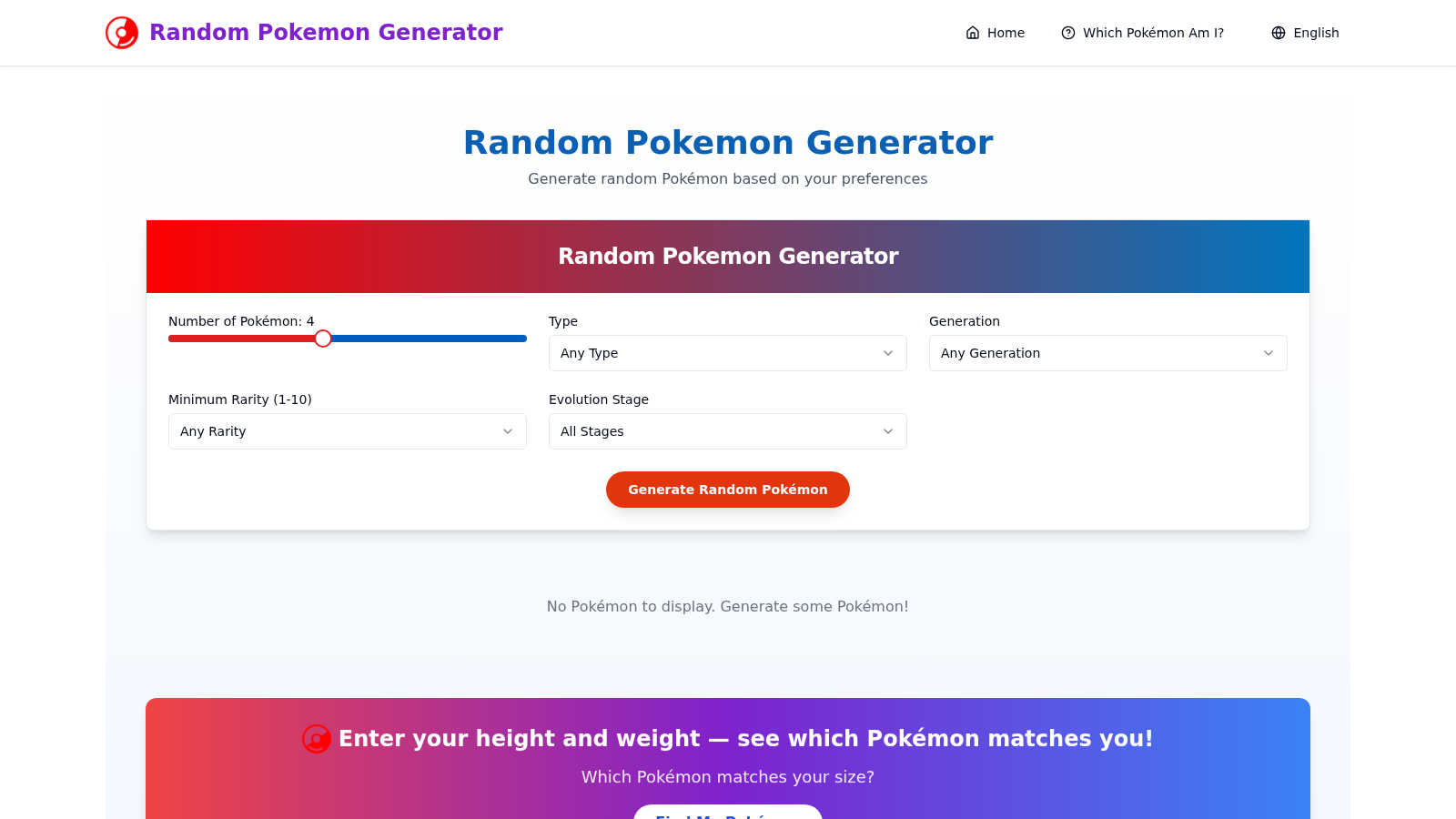 Random Pokémon Generator AI tool interface and features