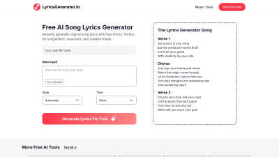 Lyrics Generator - AI Tool, SaaS, or Software for Audio & Music