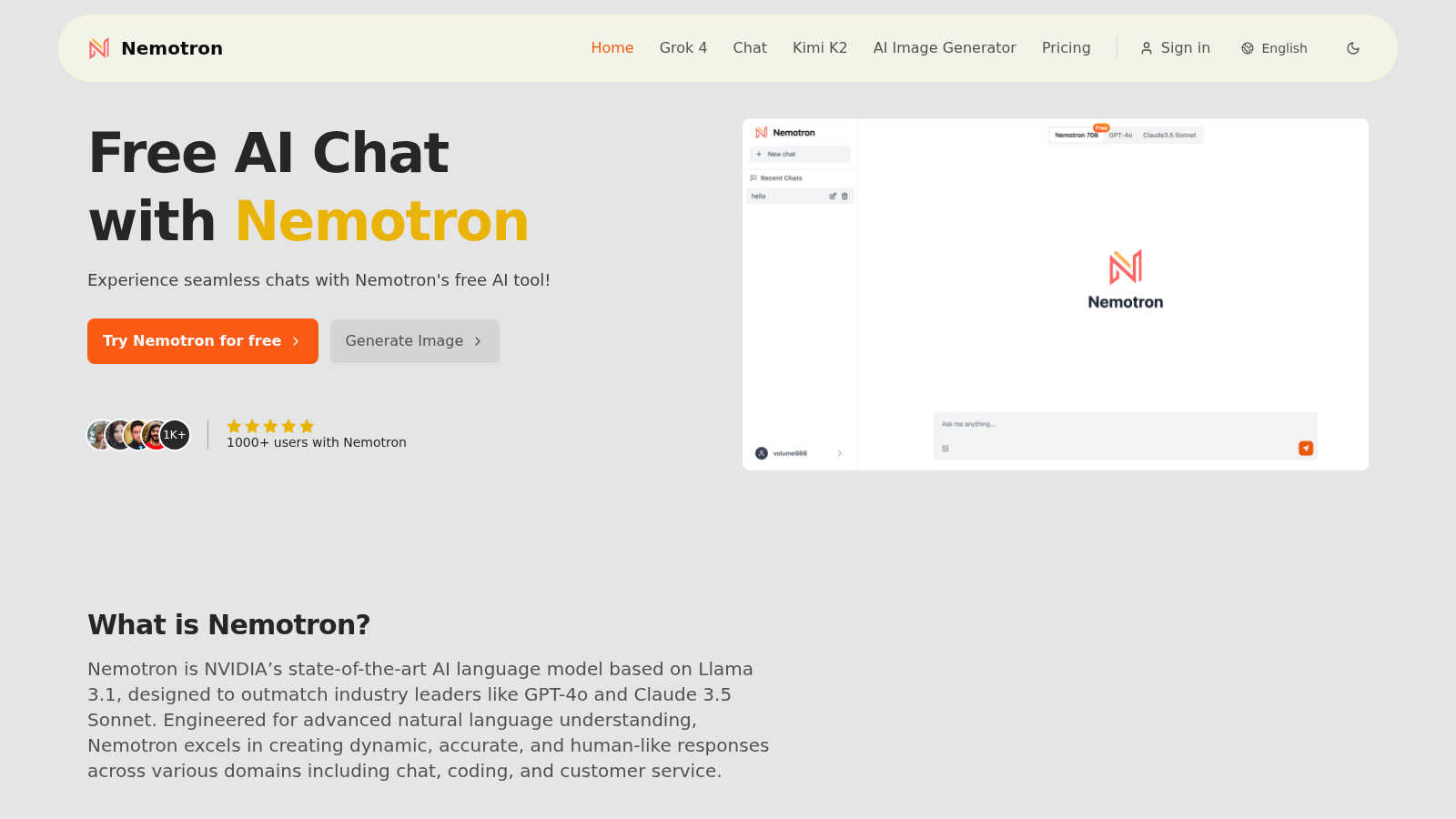 Nemotron AI tool interface and features