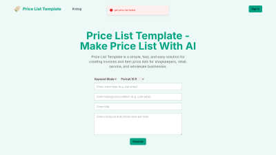 PriceListTemplate - AI Tool, SaaS, or Software for Marketing