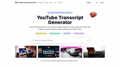 YouTube Transcript Generator - AI Tool, SaaS, or Software for Content Creation