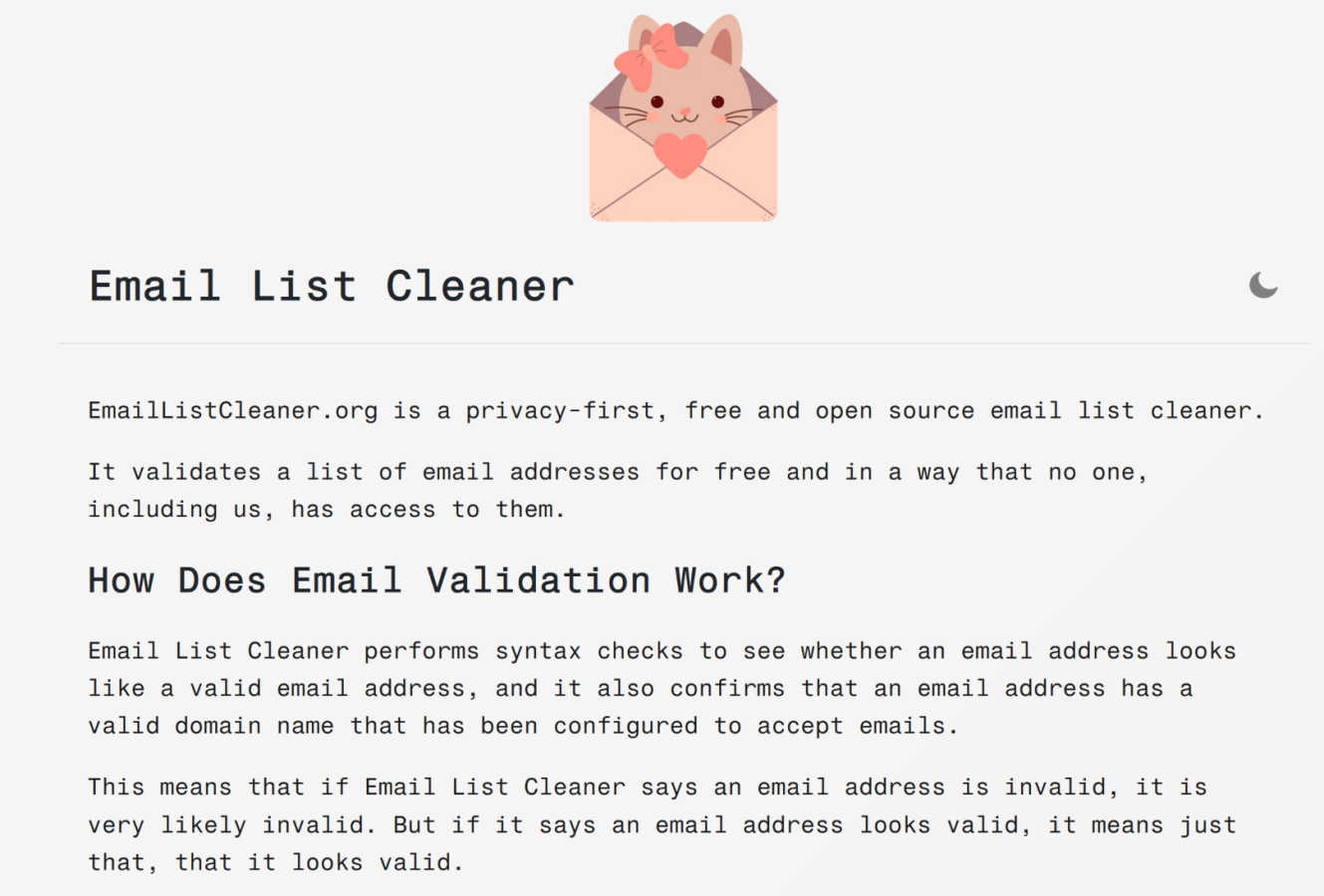 Email List Cleaner AI tool interface and features
