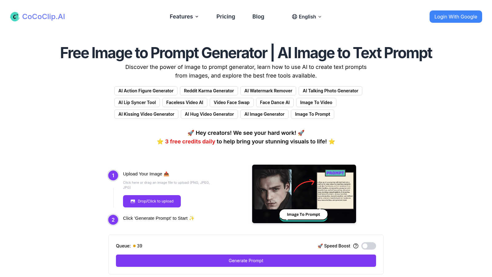 Free Image to Prompt Generator AI tool interface and features