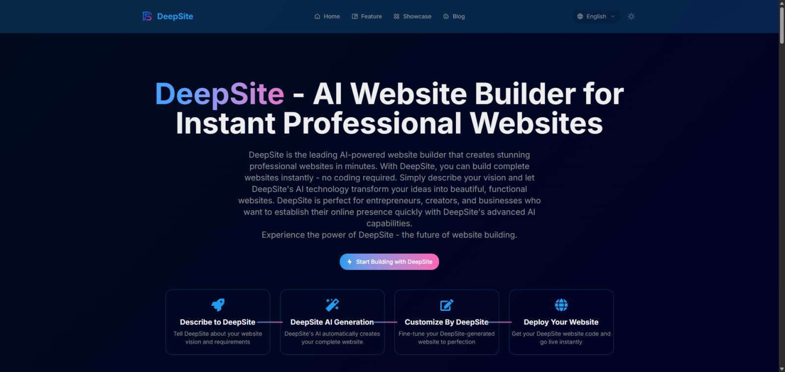 DeepSite AI tool interface and features