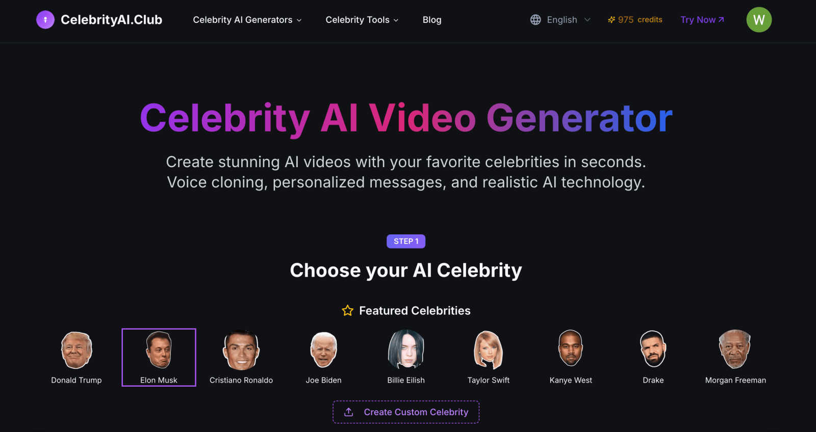Celebrity AI AI tool interface and features
