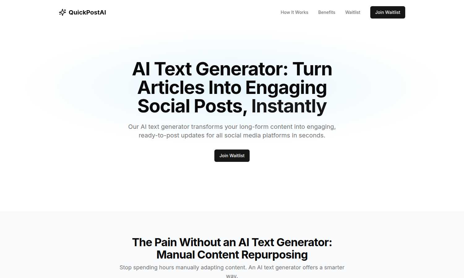 QuickPostAI AI tool interface and features