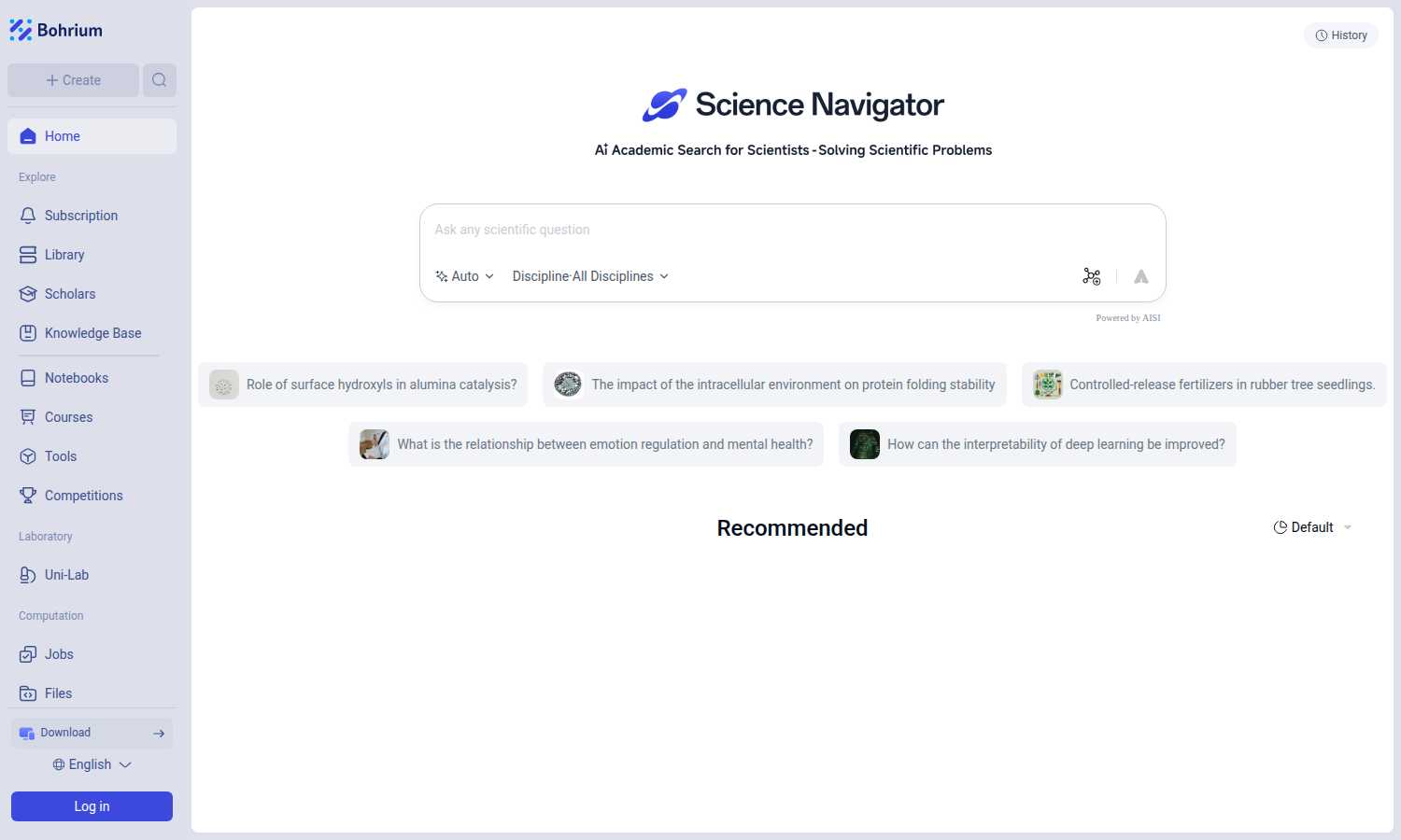 Bohrium AI tool interface and features
