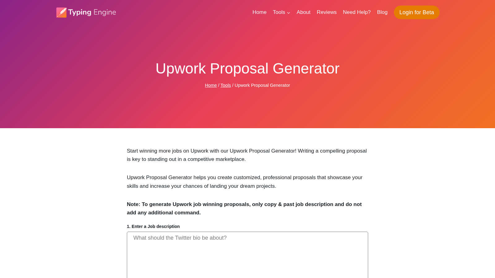 Upwork Proposal Generator AI tool interface and features