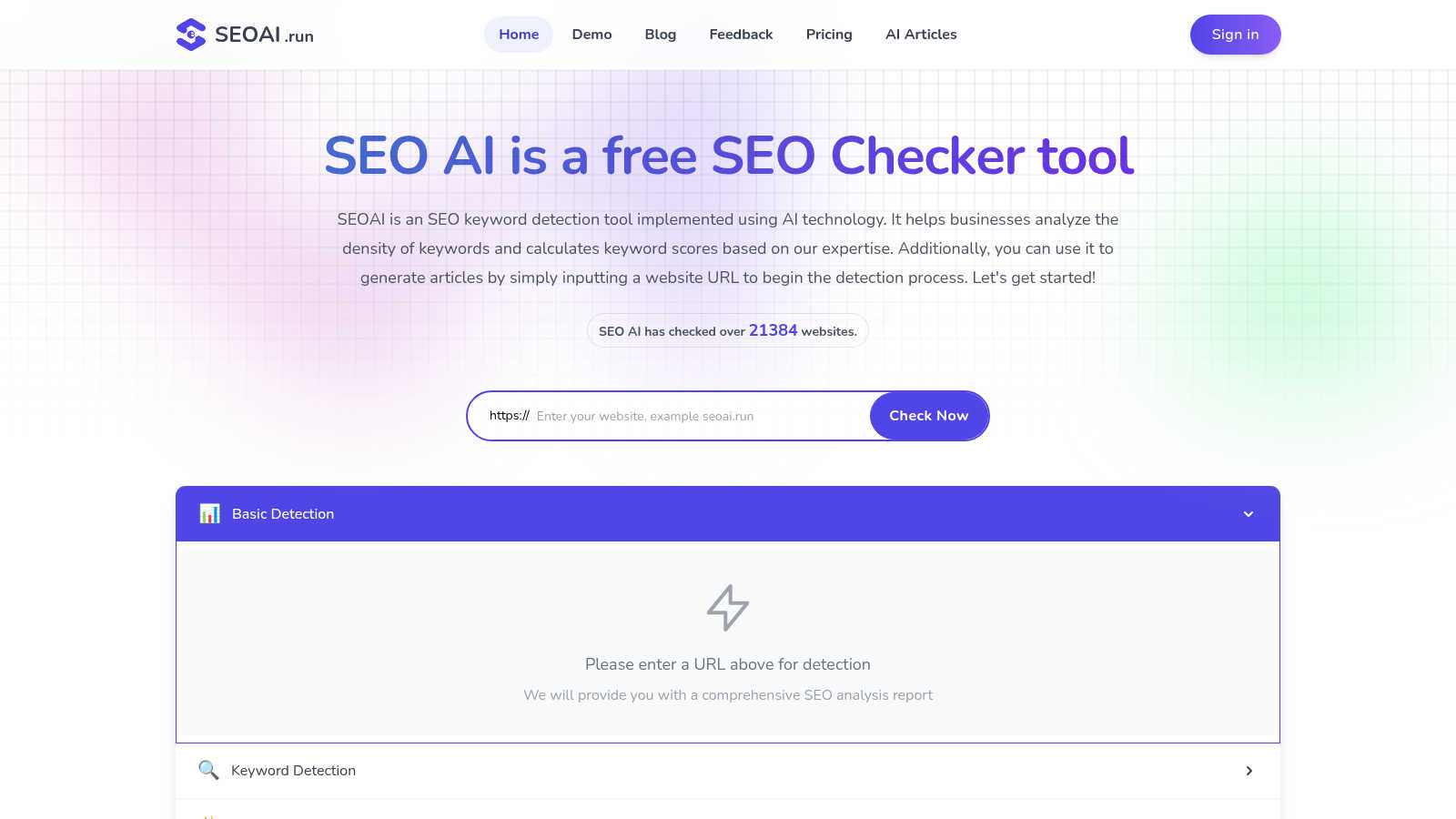 SEO AI AI tool interface and features