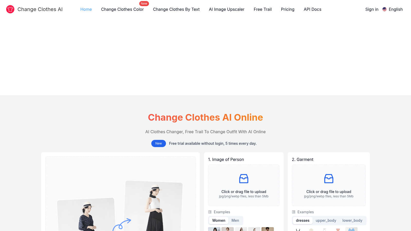 Change Clothes AI AI tool interface and features