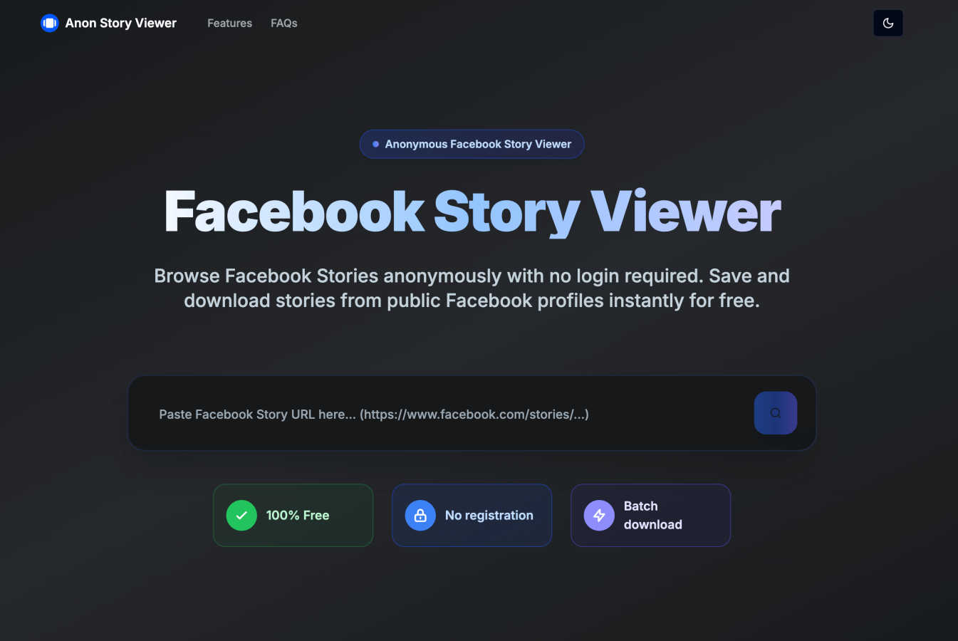 Facebook Story Viewer AI tool interface and features