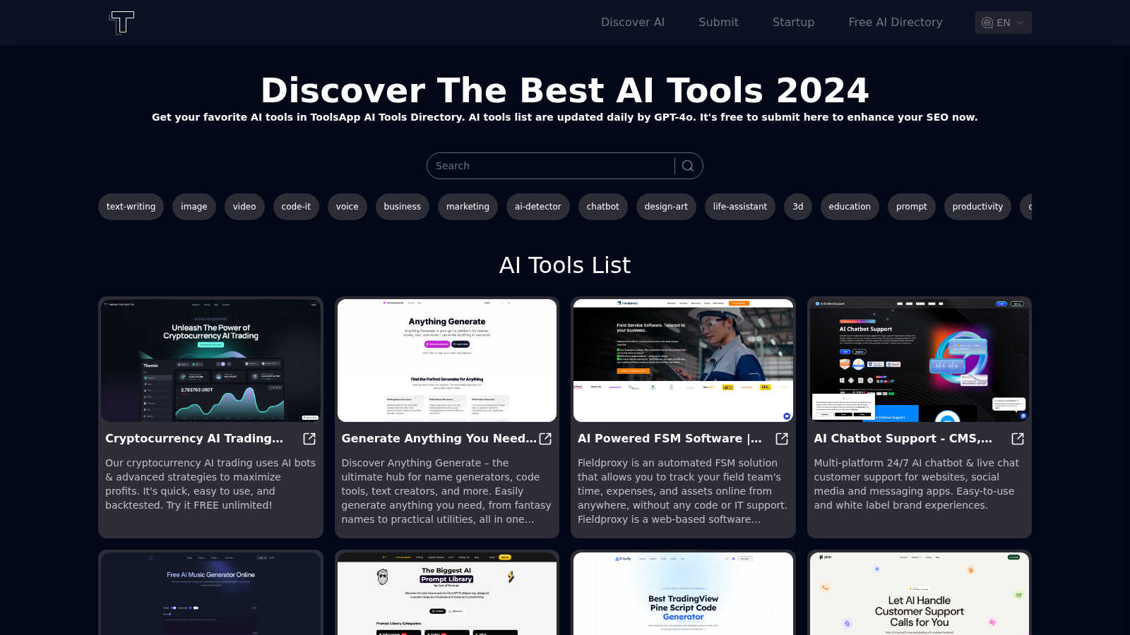 ToolsApp AI Directory AI tool interface and features