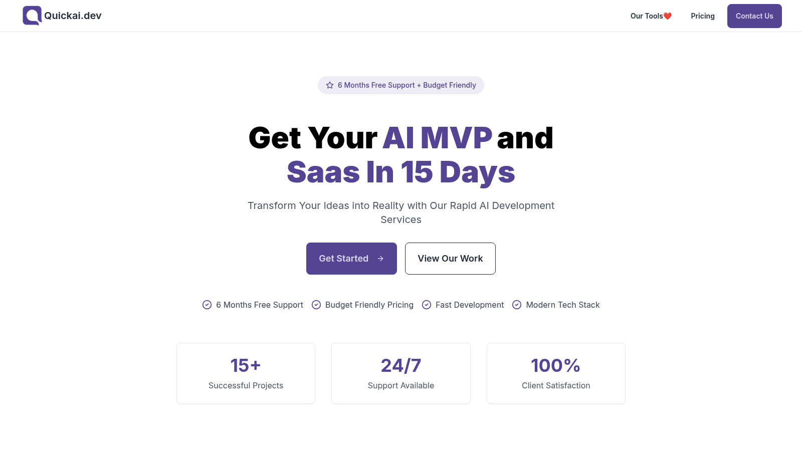 QuickaiDev AI tool interface and features