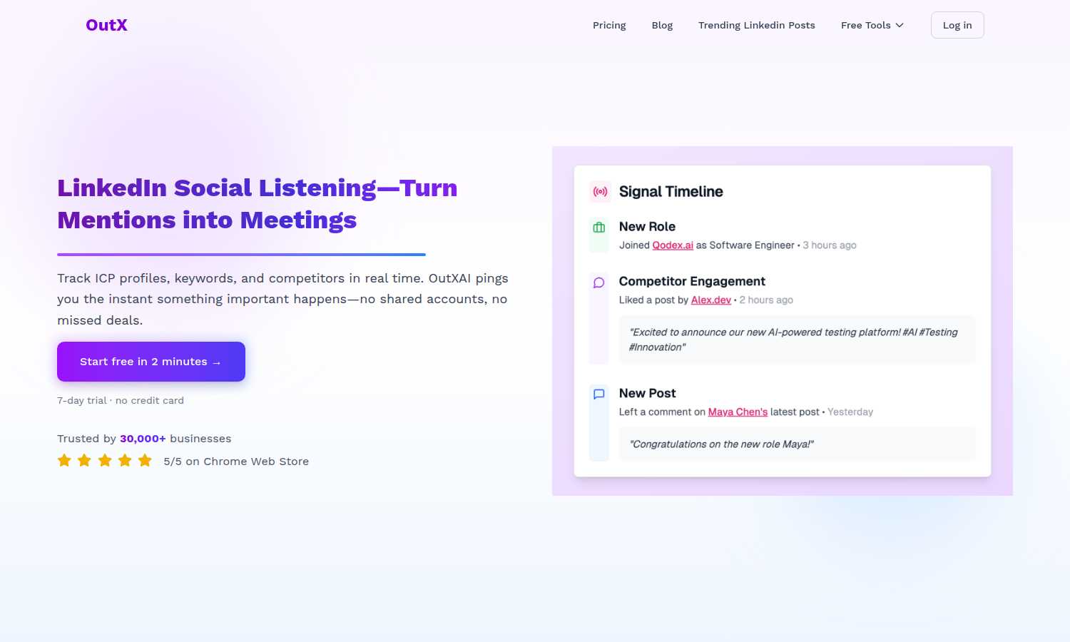 Social listening linkedin | OutX.ai AI tool interface and features