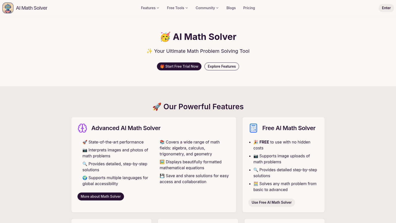 AI Math Solver AI tool interface and features