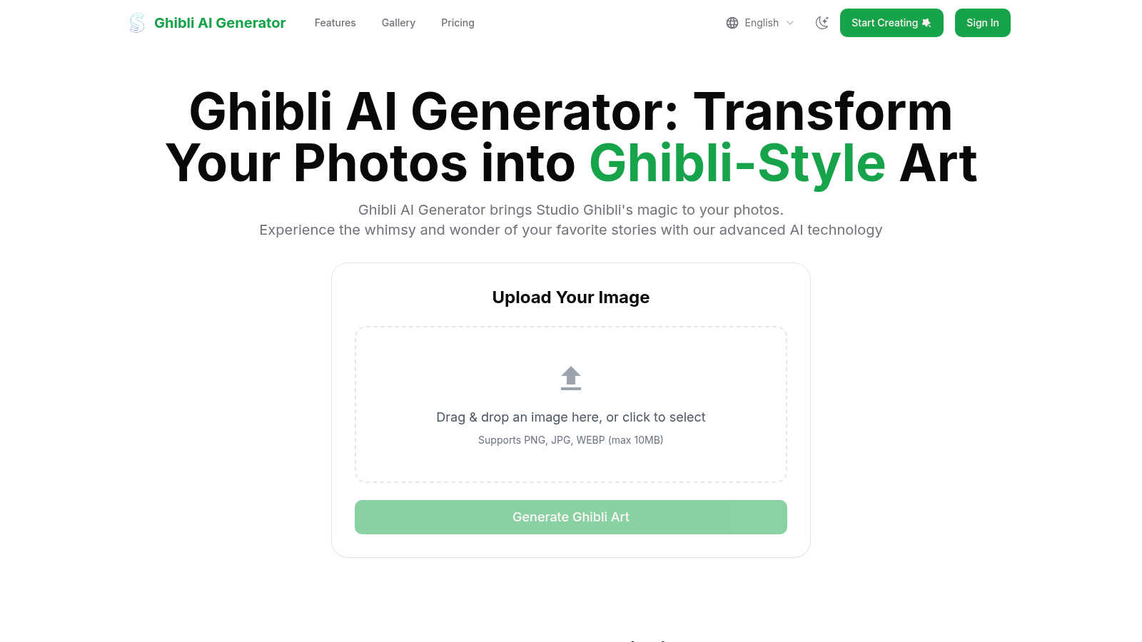 Ghibli AI Generator AI tool interface and features