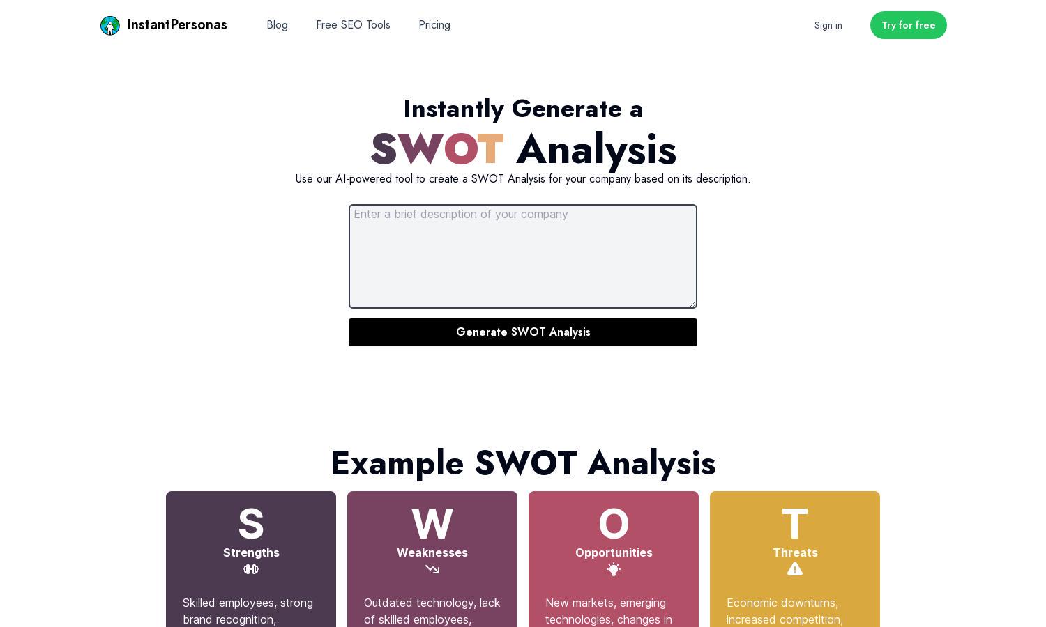 AI SWOT Analysis Generator Website