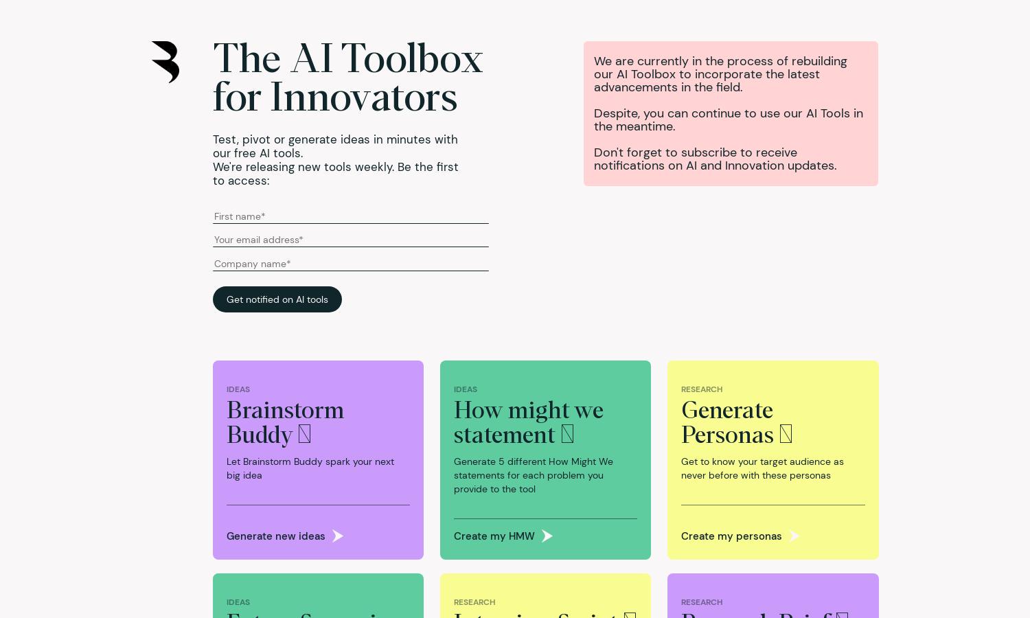 AI Toolbox for Innovators Website