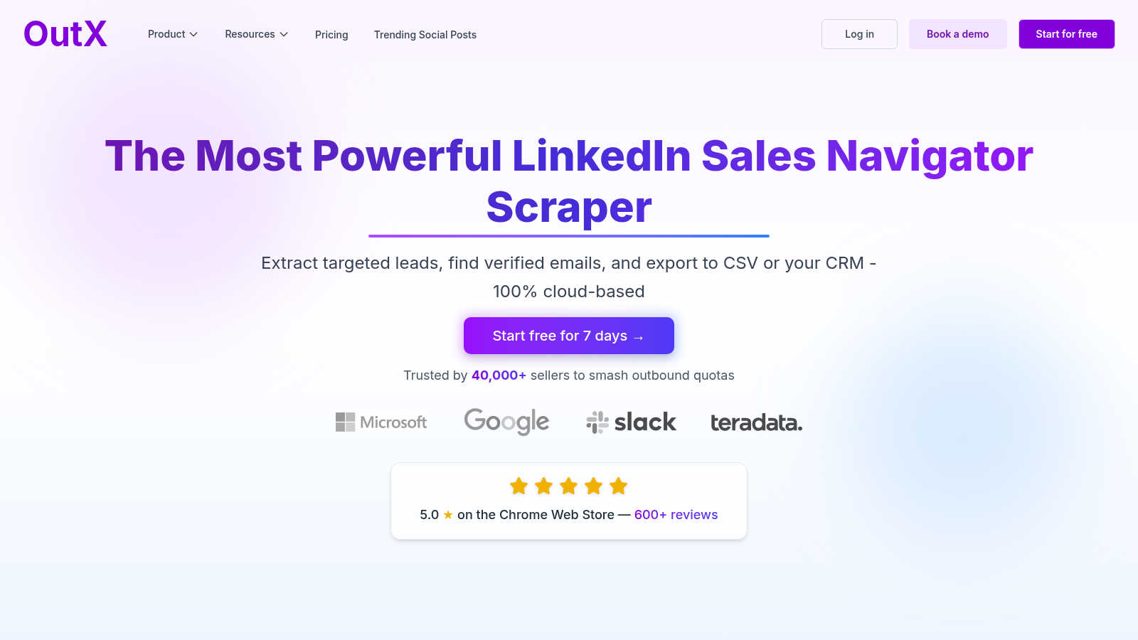 OutX.ai – LinkedIn Sales Navigator Scraper. AI tool interface and features