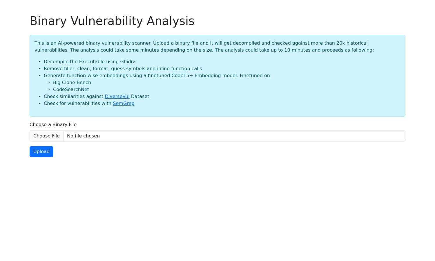 Binary Vulnerability Analysis Website