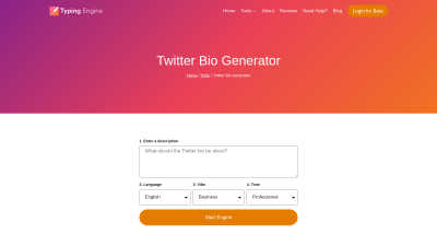 Twitter Bio Generator - Create Twitter Bio | Typing Engine - AI Tool, SaaS, or Software for Content Creation