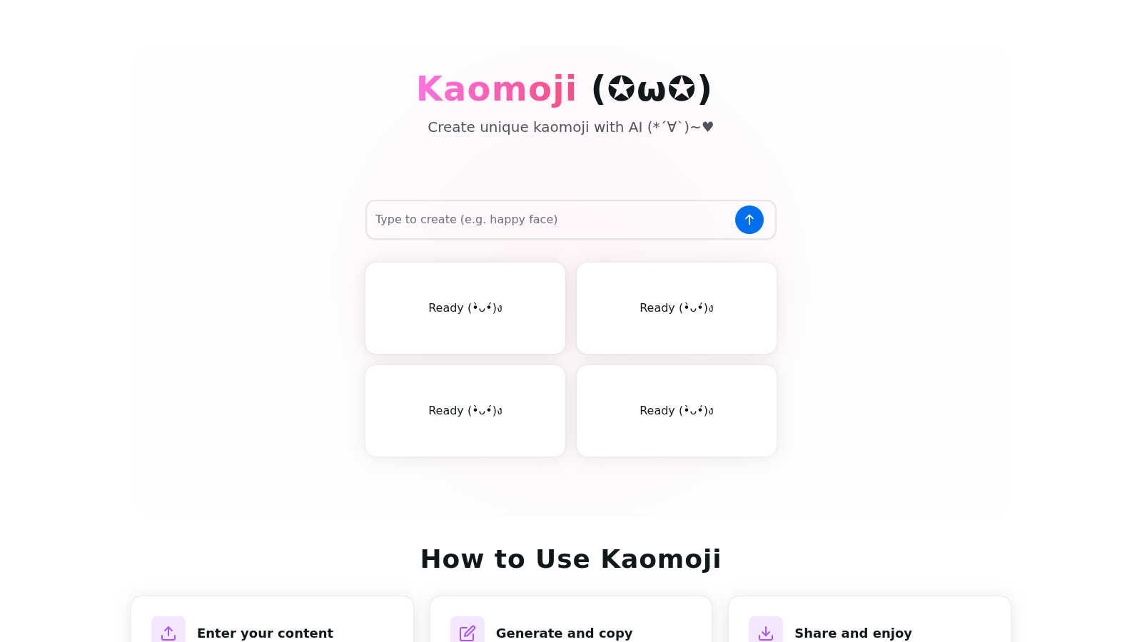 Kaomoji AI tool interface and features