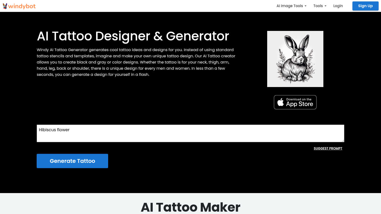 Windy AI Tattoo Generator AI tool interface and features
