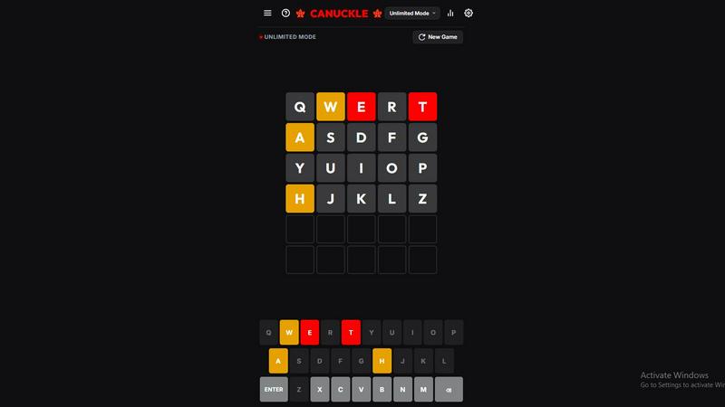 Canuckle Game application interface and features