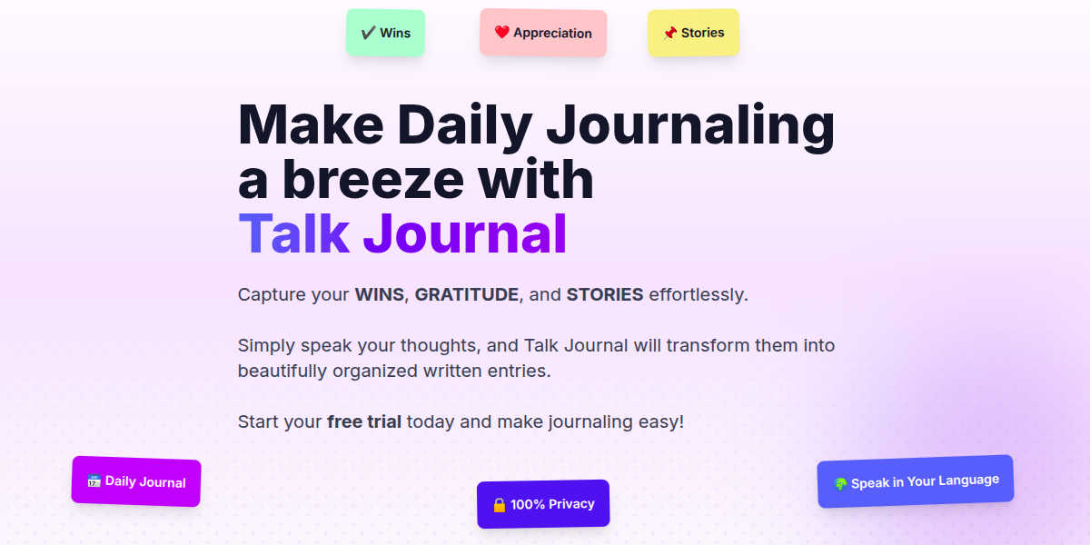 Talk Journal AI tool interface and features