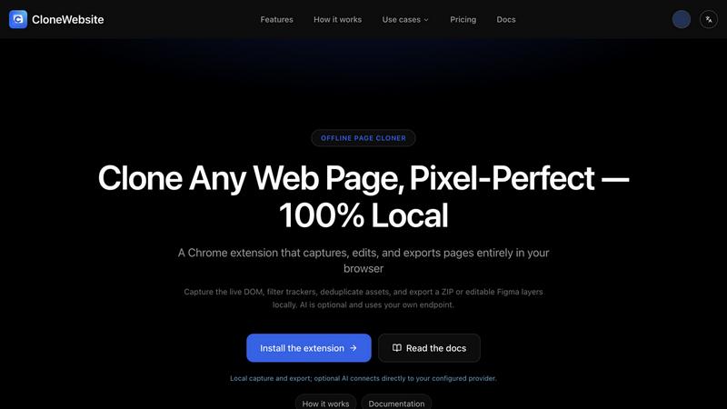CloneWebsite application interface and features