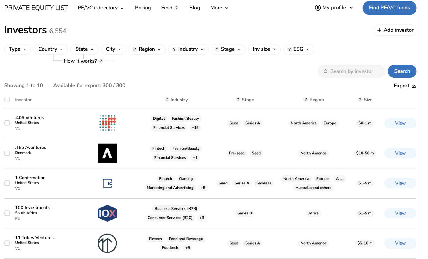 Private Equity List AI tool interface and features