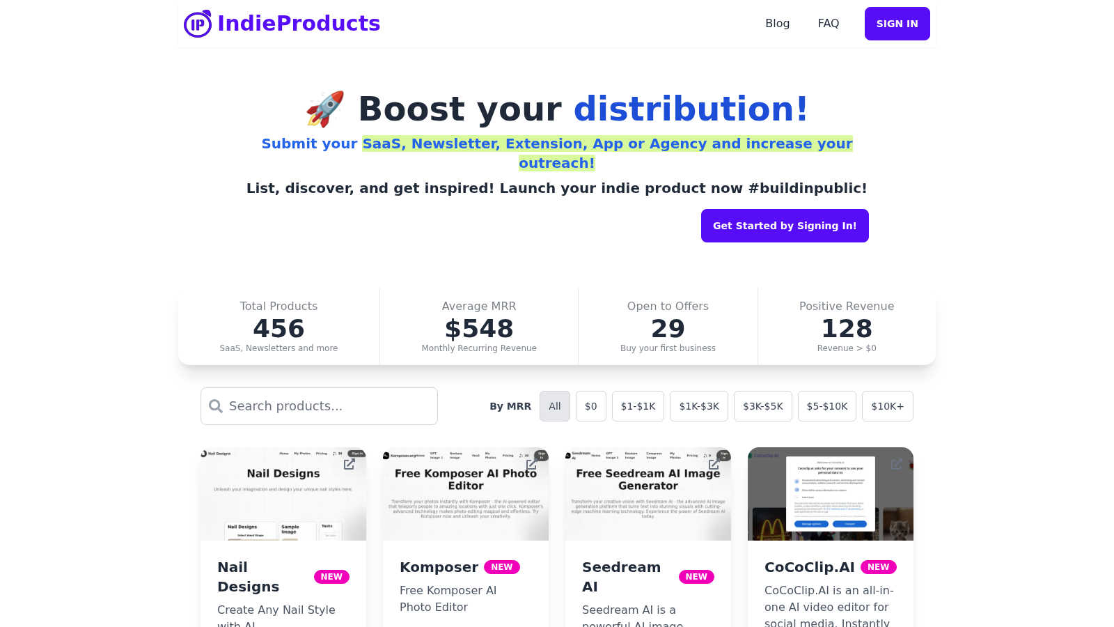 Indie Products AI tool interface and features