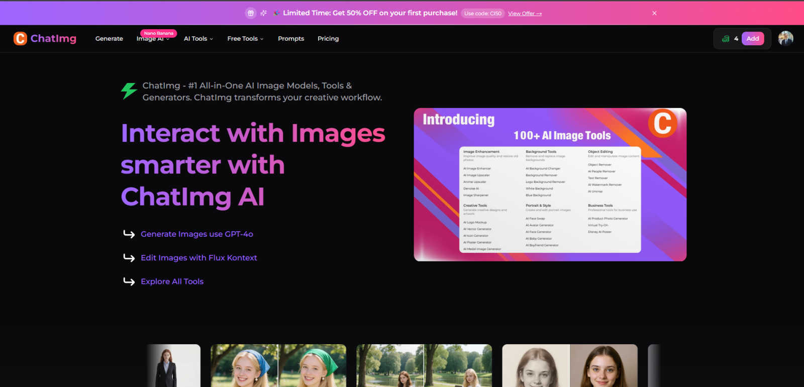 ChatIMG.io AI tool interface and features