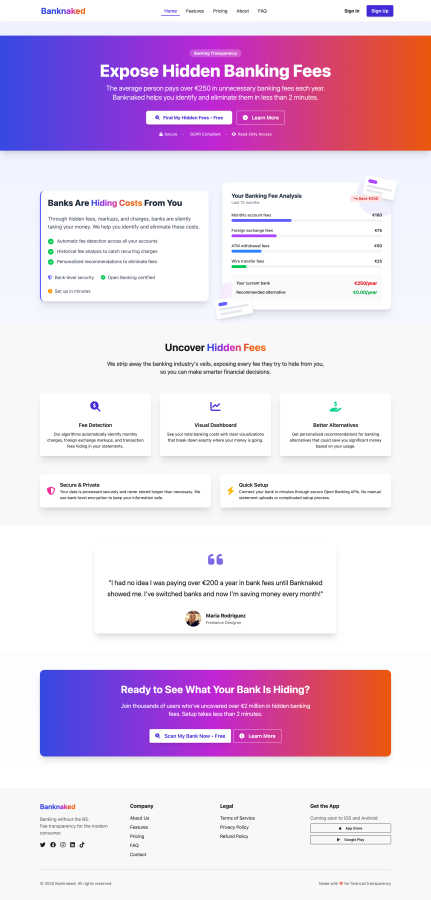 Banknaked AI tool interface and features