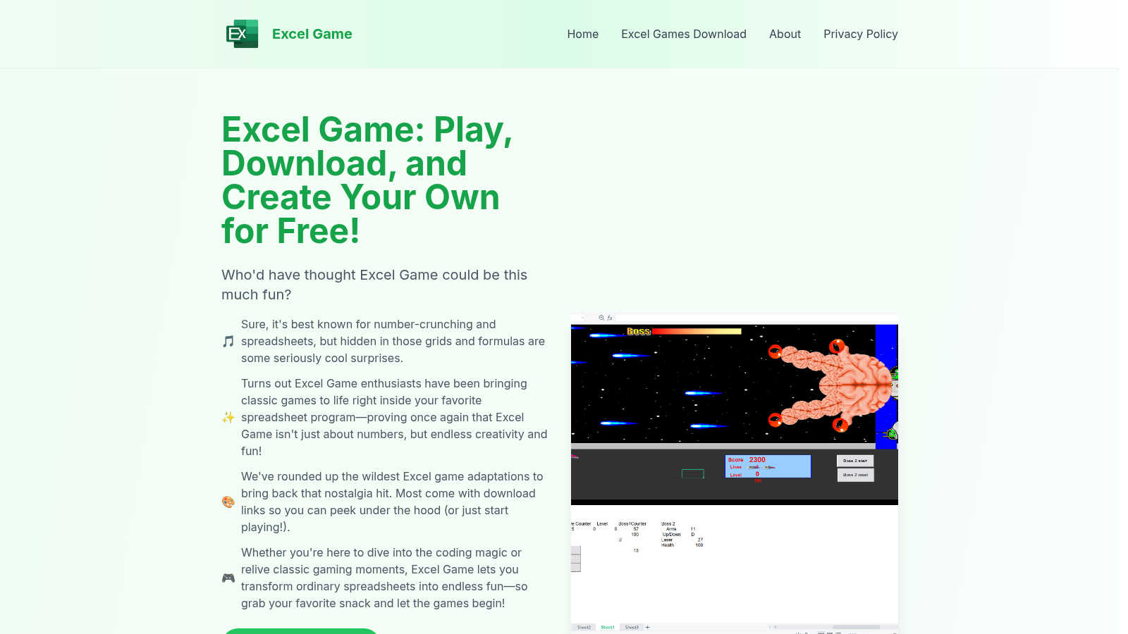 Excel Game AI tool interface and features