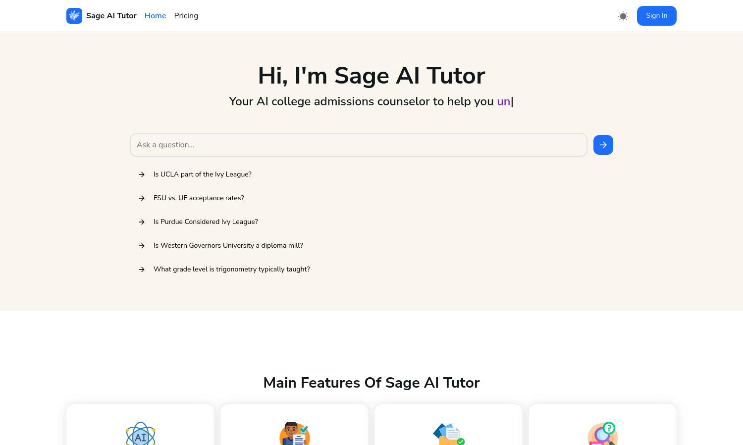 Sage AI Tutor Website